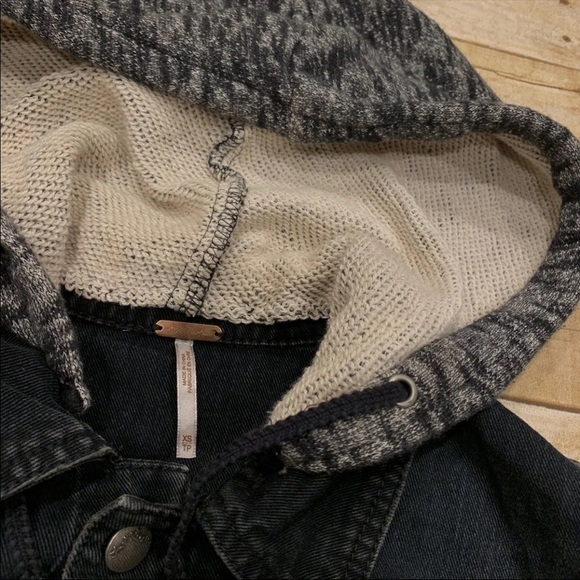 Free People Knit Hooded Distressed Denim Jacket - Picture 6 of 8